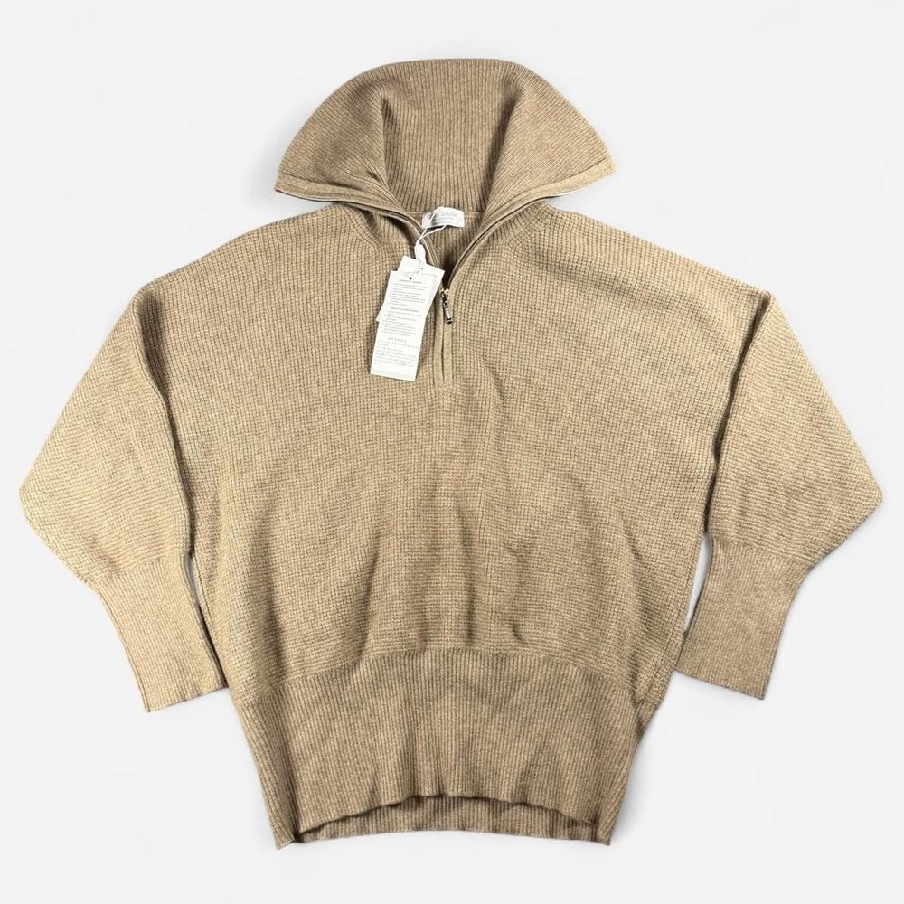 NWT Gobi Gazar Beige 100% Mongolian Cashmere Half Zip Sweater Size L
